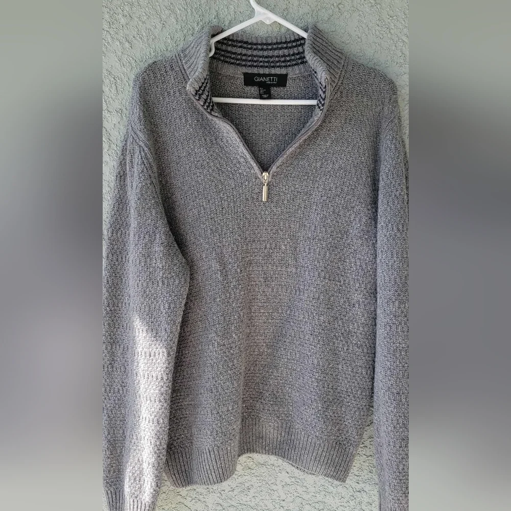 Gianetti Men Knitted Sweater Jacket Zip Closure Gray Wool Blend Made In Italy